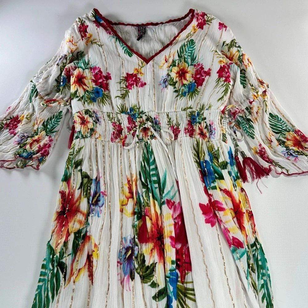 Me 2 Magic Boho Viscose Floral Smocked Waist Midi Dress Size L - Picture 3 of 16